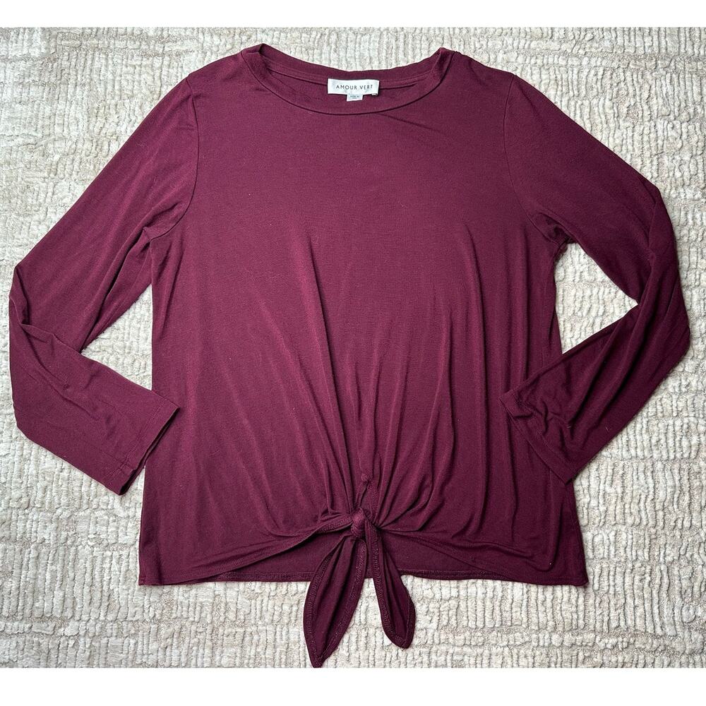 Amour Vert Maroon Front Tie Light Weight Long Sleeve Tee